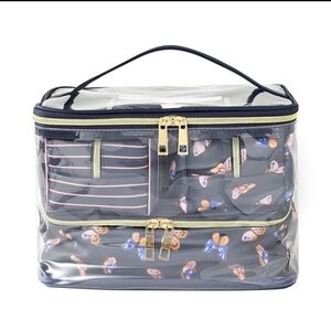 Clear Navy Cosmetic Organizer Bag with Butterfly Print